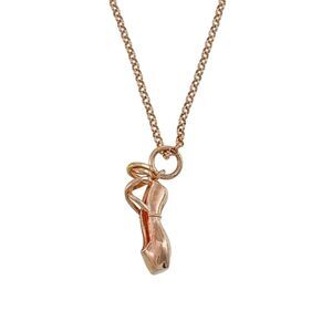 Sterling Silver 925 Rose Gold Tone Ballerina Toe Shoe Charm Necklace 16"-18"
